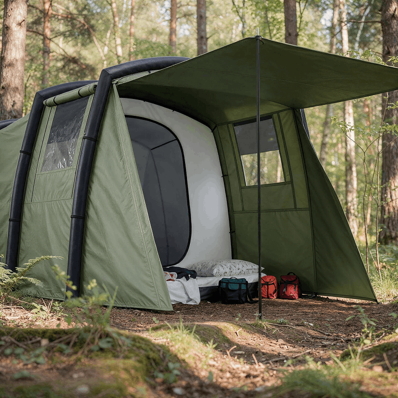 Tente gonflable tunnel kaki 2 places – 12 m² au total