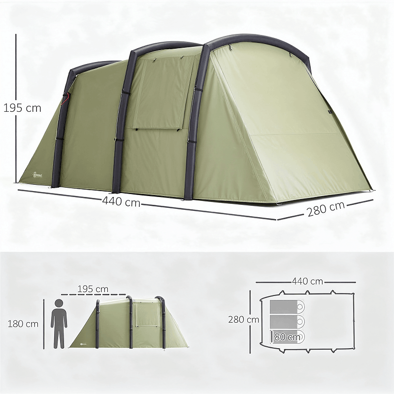 Tente gonflable tunnel kaki 2 places – 12 m² au total