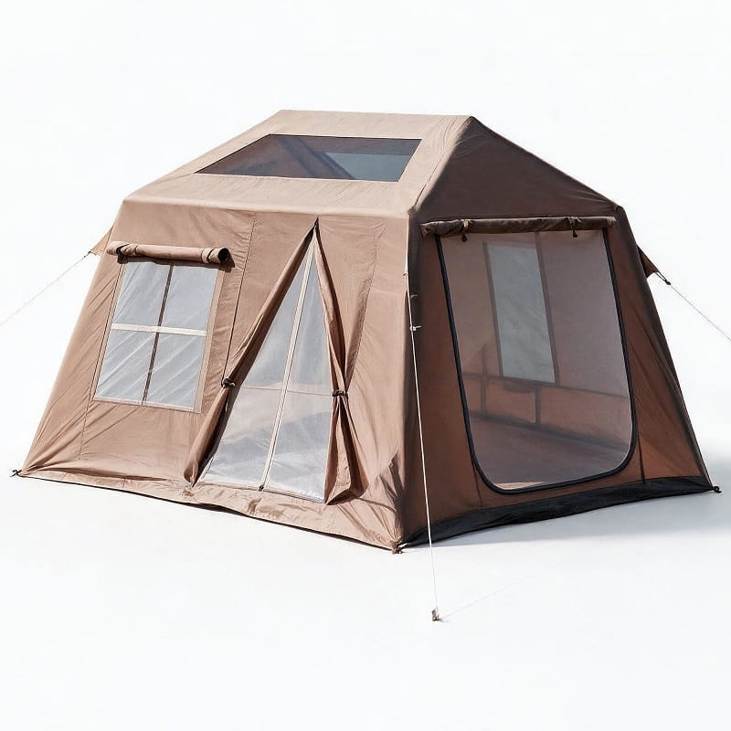 Tente gonflable chalet beige 4 places – 7 m², fenêtre de toit