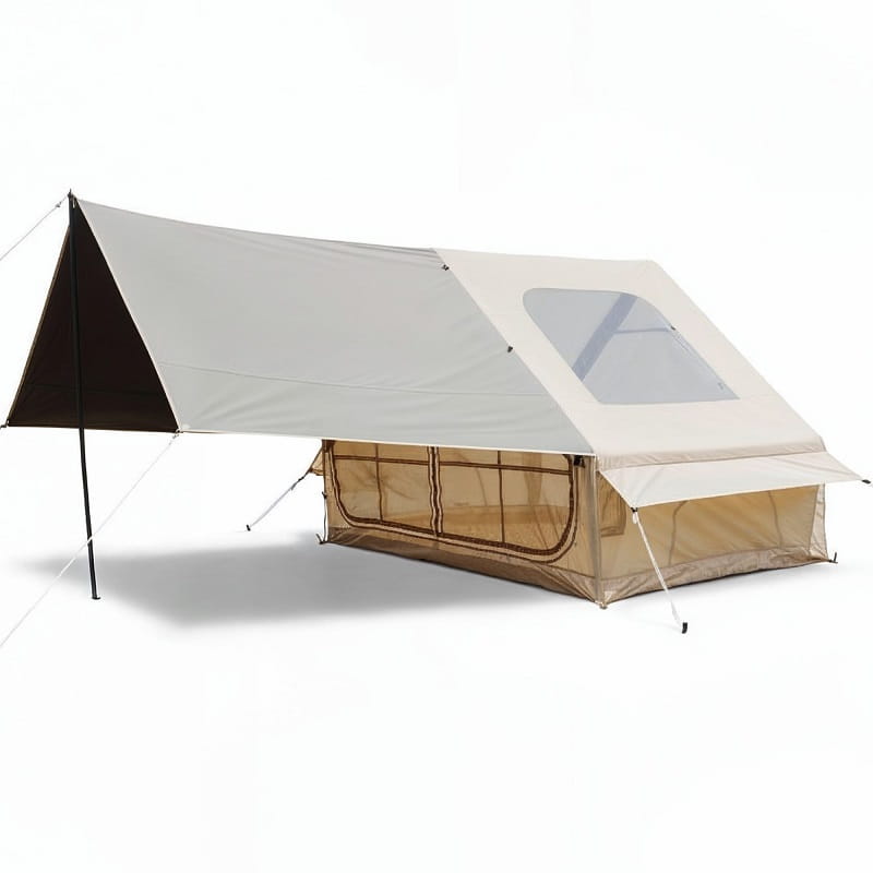 Tente gonflable fenêtre de toit beige, vue latérale