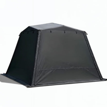 vue arrière de la tente tonnelle gonflable grise avec parois fermées sur fond blanc